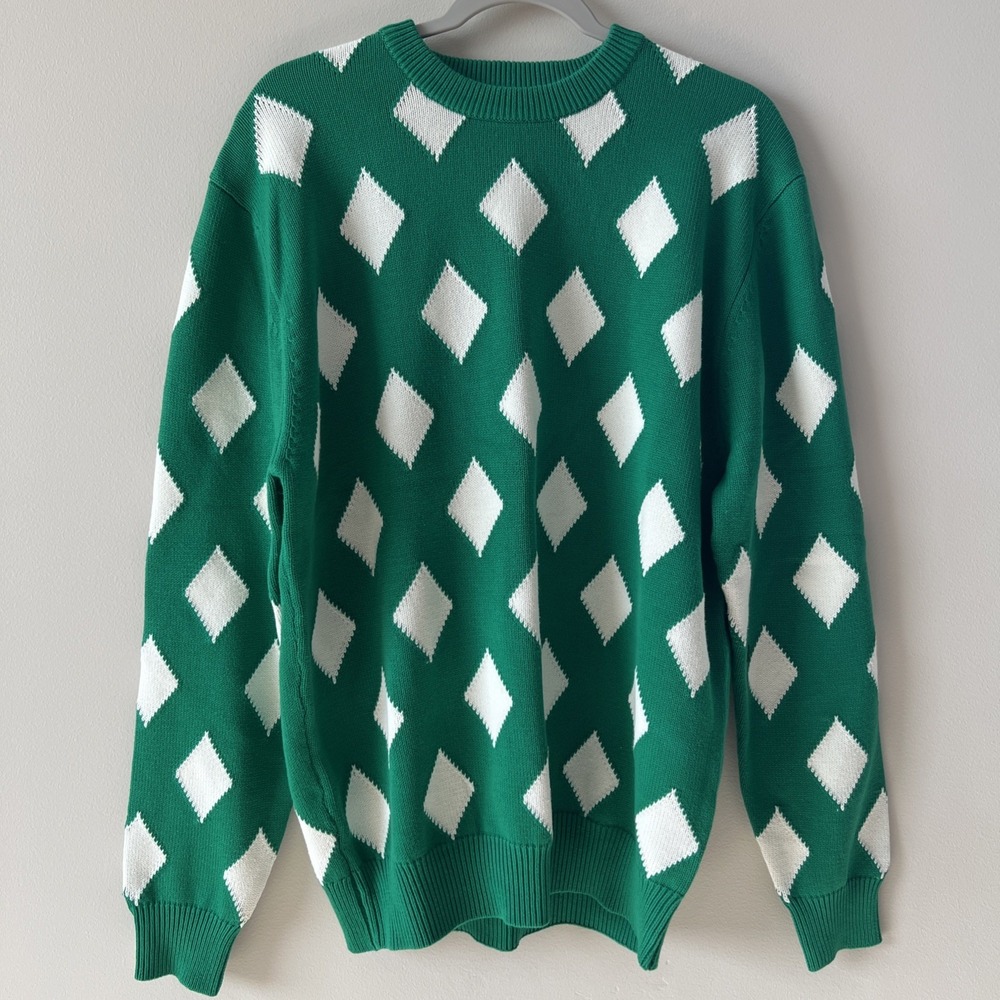 Bogey Boys Sweater Green White Diamond Retro Vintage Golf Large New Crewneck
